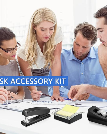 Queekay Office Stapler Set Desk Accessory Kit 16 Pieces Desk Staplers Tape Dispenser Sets Pop up Notes Pop up Sticky Notes Desktop Tape Dispenser 2000 Pcs 24/6 Staples