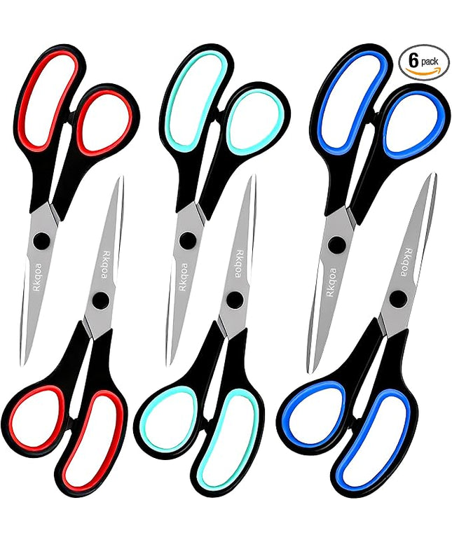 Black Scissors Bulk, Rkqoa 8" All Purpose Scissors Pack - Thick Sharp Shears for Office School Sewing Craft Supplies, Classroom Must have, Teacher/Class Scissor, Right/Left Handles