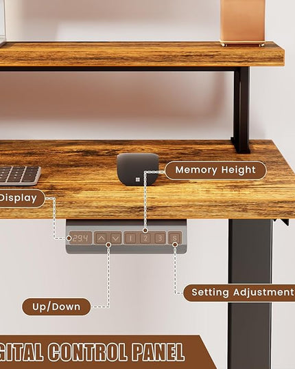 Electric L Shaped Standing Desk with File Cabinet, 59" x 59" Corner Computer Desk with Drawers, Dual Motor Stand Up Desk with Storage, FLYCITY Home Office Standing Desk Adjustable Height, Rustic Brown