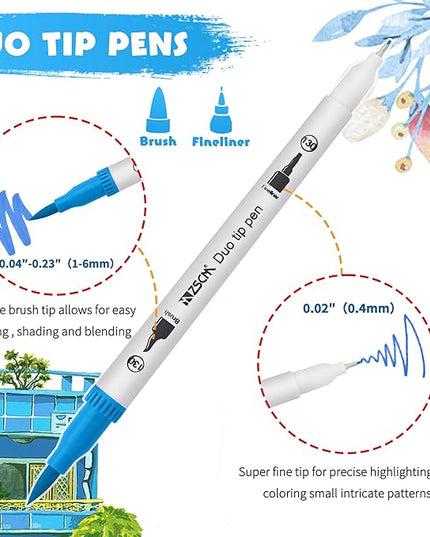 ZSCM 100 Colors Duo Tip Brush Markers Art Pen Set, Artist Fine and Brush Tip Colored Pens, for Adult Coloring Books Christmas Cards Drawing, Note taking Lettering Calligraphy Journaling