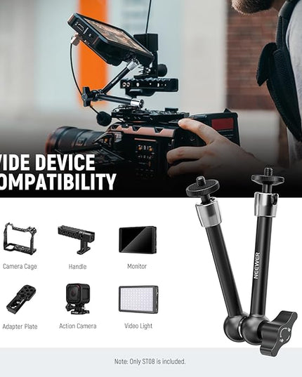 NEEWER 9.8"/25cm Adjustable Friction Magic Arm with 1/4" Screw on Both Ends, Compatible with SmallRig Cage, Flash/LED Light/Microphone/Monitor/SuperClip, Max Load 4.4lb/2kg, ST08