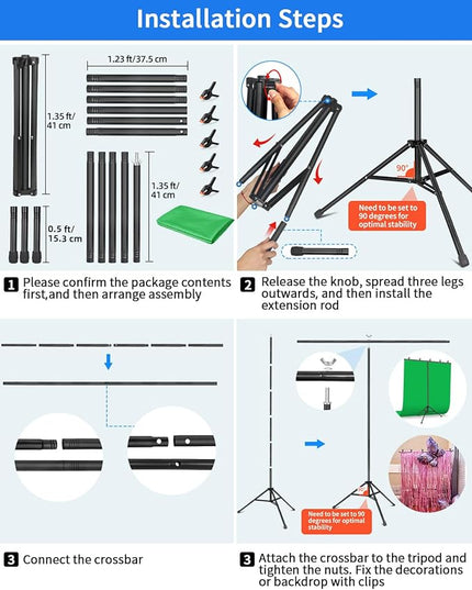 HEMMOTOP Green Screen Backdrop Kit, 8x6.8ft Wider Green Screen with Stand, Portable Chromakey Greenscreen Background with Stand, Spring Clamps, Carrying Case for Zoom, Streaming, Video