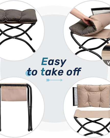 HollyHOME 15"(H) Folding Footrest Stool, Upholstered Small Foldable Ottoman, Accent Padded Sofa Foot Stool for Lazy Chair, Metal Frame Portable Foot Rest Ottoman for Living Room, Bedroom, Coffee