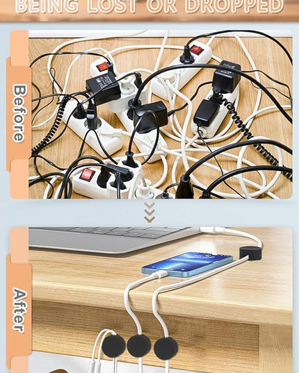 Maveek 5 Pcs Magnetic Cord Holder Cable Management, Strong Cable Clips Magnets Metal Plate, Adhesive Wire Organizers for Nightstand Desktop Wall Kitchen USB LAN (Black)