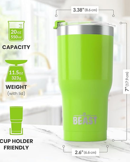 Beast 20 oz Tumbler Stainless Steel Vacuum Insulated Coffee Ice Cup Double Wall Travel Flask (Lemongrass Green)
