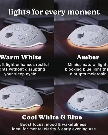 Homedics Sleep Better Portable Sound Machine, Night Light,12 Soothing Sounds Including White Noise, Rain, and Thunderstorm, Ultra-Portable Design, Auto-Off Timer, Ideal for Travel & Baby Sleep