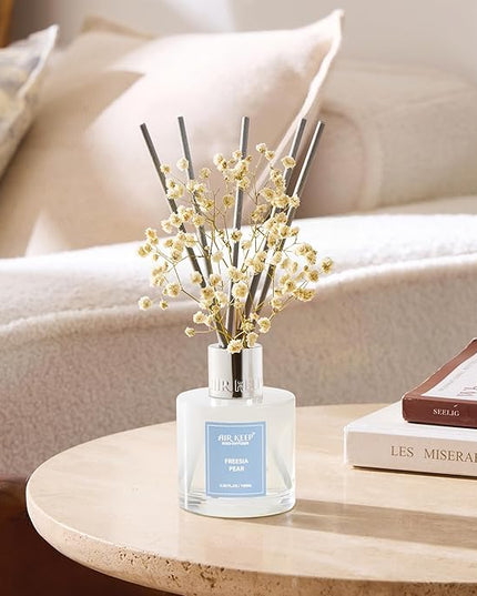Airkeep Reed Diffuser Set,3.38 fl oz (100 ml) - Freesia Pear Oil Diffusers with 8 Reed Sticks, Home Fragrance Reed Diffuser for Bathroom Shelf Decor