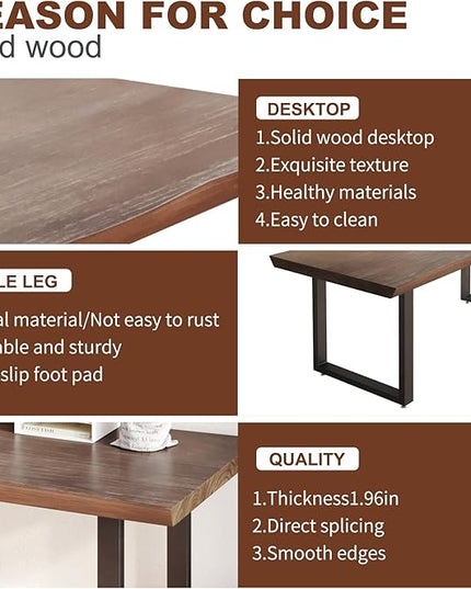 Solid Wood Computer Desk 55.1-inch Large Office Desk Home Simple Modern Long Desk Study Writing Desk Dining Table for Home Office