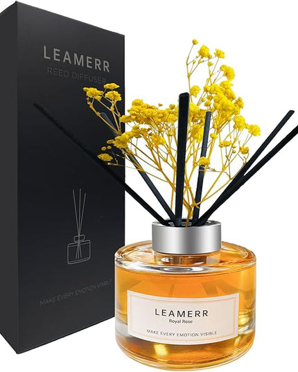 LEAMERR Reed Diffuser Sets Home Fragrance Essential Oil Diffuser Royal Rose Scent- 7 oz (210 ml) Fragrance Oil Diffuser for Bedroom Bathroom Home Décor Includes Reed Diffuser Sticks Scented Oils