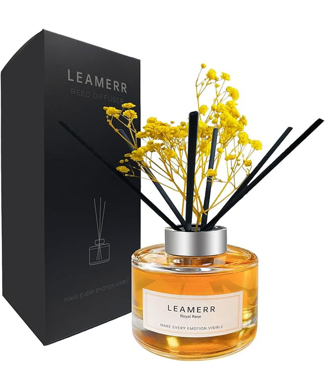 LEAMERR Reed Diffuser Sets Home Fragrance Essential Oil Diffuser Royal Rose Scent- 7 oz (210 ml) Fragrance Oil Diffuser for Bedroom Bathroom Home Décor Includes Reed Diffuser Sticks Scented Oils