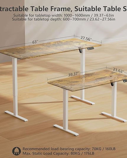 Electric Standing Desk Frame, Single Motor Height Adjustable Desk Legs with 4 Memory Presets, Lifts up to 46.8 in, 176 lb Capacity, White Frame Only