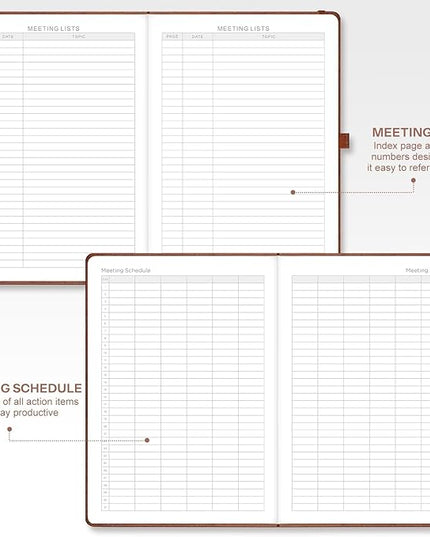 EMSHOI Meeting Notebook for Work with Action Items - 320 Pages B5 Thick Project Planner Agenda Organizer Work Notebook for Women Men Office Business Notes, PU Leather Hardcover, 7.5" x 10", Coffee