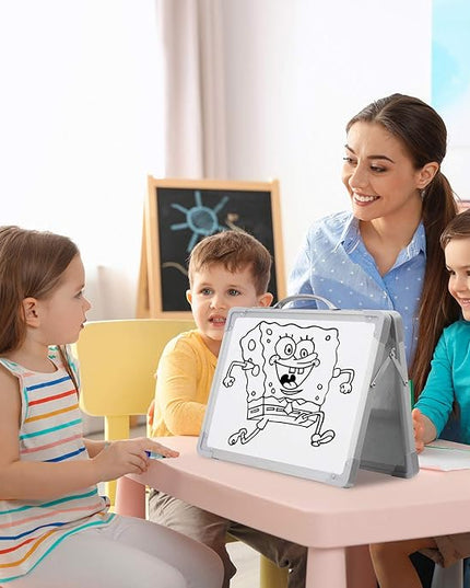 H-Qprobd Small Dry Erase White Board - 16"x 12" Double Sided Mini Foldable Magnetic Desktop whiteboard for Kids Drawing, Teacher Instruction and Meeting Discuss