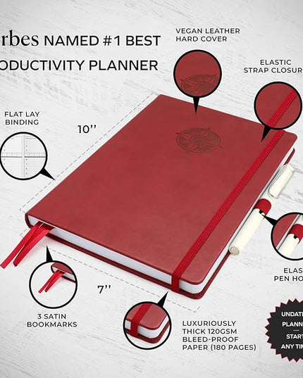 Smart Planner Pro – Undated Daily Planner – Medium B5 – Achieve Goals & Increase Productivity with Weekly, Monthly, Work Sections - Organizer Planner with Back Pocket, 3 Satin Bookmarks & Pen Holder