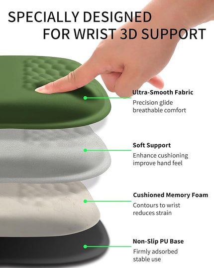 Hokafenle Ergonomic Wrist-Hugging Mouse Pad Wrist Support, U-Shaped Holding Wrist Rest Mousepad for Carpal Tunnel Pain Relief with Cushioned Memory Foam Slope Massage Bulge (10.2x8.3 in,Dill Green)