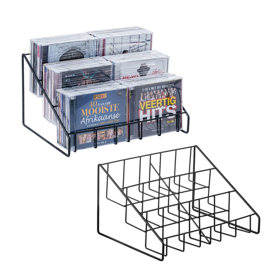 MyGift 2pc CD Storage Rack, 3 Tier Media Holder, Black Metal Organizer
