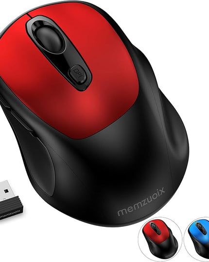 memzuoix Wireless Mouse, 2.4GHz Nano Receiver, 3 DPI Levels (800/1200/1600), 6 Buttons, Compatible with PC/Mac/Laptop - Red