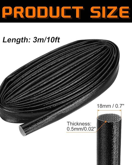 MECCANIXITY 10ft Braided Cable Sleeve, 0.7" ID 200C High Temperature 1500V Fiberglass Wire Insulation Cord Protector Organizer Wires Management for Motor Engine Fuel Line, Black