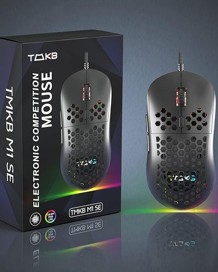 DIERYA M1SE Wired Gaming Mouse with Honeycomb Shell, 12800DPI Optical Sensor, 6 Programmable Macros, Software Support for Custom Key Config, and RGB Settings for Windows 7/8/10/XP, Vista, Linux-Black