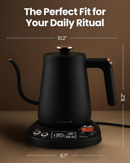 Vianté Electric Gooseneck Kettle with Precise Temperature Control. Pour Over Coffee & Tea Kettle. Boil-Dry Protection & Keep Warm Function. Stainless Steel, BPA-Free. Includes V60#2 Filters. 0.8L