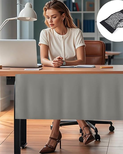 Icegrey 52" Under Desk Privacy Panel with Cable Management Organizer Net Self-Adhesive Modesty Panel for Cord Organizer Pockets and Desk Skirt for Home Office or Standing Workstation, Grey
