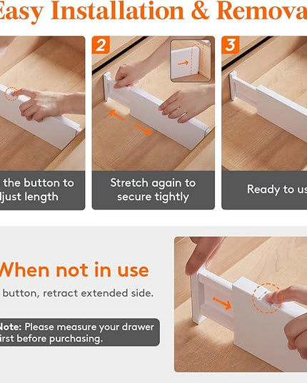 Lifewit 6 Pack Drawer Dividers for Clothes, 10.9-16" Adjustable Drawer Organizers, 4" High Plastic Expandable Drawer Separators in Bedroom/Office/Bathroom/Kitchen Storage, White