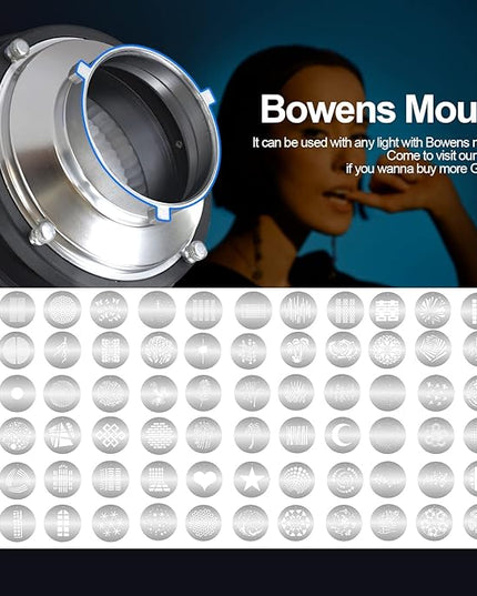 Wellmaking Bowens Mount Optical Snoot Conical, Flash Projector Attachment, Spotlight Snoot Photography Video Artist Modelling Shape Light Studio with Optical Lens Various Gobos Photography Accessories