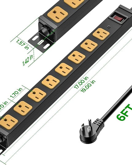 CRST 8 Outlet Heavy Duty 360° Rotating Mountable Power Strip, 2100 Joules Surge Protector Power Strip, 15Amp/1875W Garage Shop Home Power Bar with 6FT 14AWG Cord