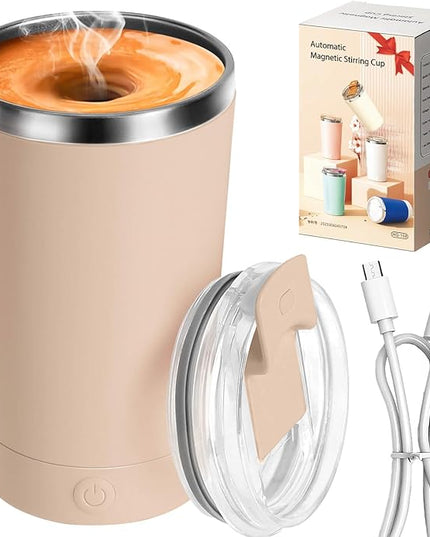 hatisan Self Stirring Coffee Mug With Lid Electric High Speed Self Stirring Mug 400ml Rechargeable Detachable Stainless Steel Self Stirring Cup for Coffee, Milk, Cocoa Christmas Gift(Apricot)
