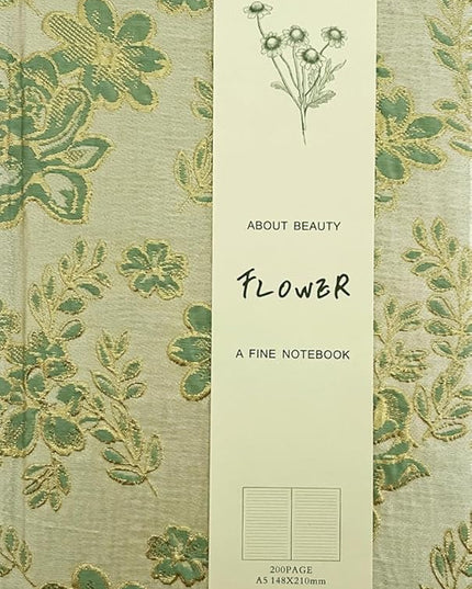 Flower Notebook, Hardcover, Lay Flat, A5, 6x8, Wide Ruled Pages, Writing Journal for Women, Pretty Notebook, Recipe Journal, Garden Journal, Gratitude Journal, Plum Blossom, Green