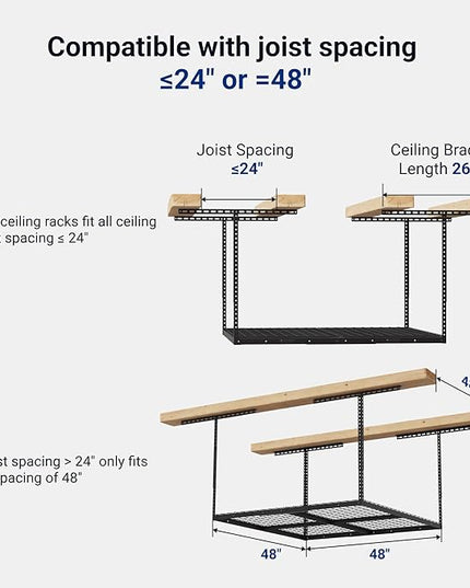 FLEXIMOUNTS 4x4 Overhead Garage Storage Rack, Adjustable Organization System, Heavy-Duty Metal Ceiling Racks, 350lbs Weight Capacity, Black, Classic Series