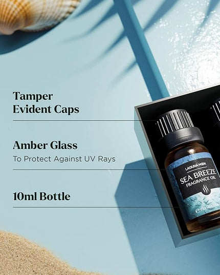 Lagunamoon Summer Essential Oils Set - Holiday Breeze Gift Set for Diffusers, Home Care, Candle Making, Fragrance, Aromatherapy, Humidifiers, Gifts - Coconut, Pineapple, and Grapefruit (10ml)