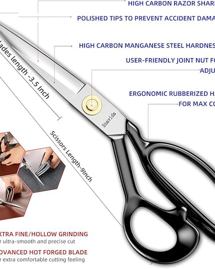 Fabric Scissors Tailor Sewing Shears - 9 Inch Heady Duty Scissors for Fabric Cutting Professional Ultra Sharp Cloth Tailor Scissors Multipurpose Utility Dressmaker Leather Titanium Scissors (9Inch)