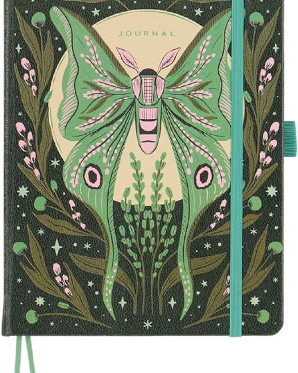 Happy Planner Small Undated Book-Bound Journal with 80 Pages of Thick 100 GSM Paper, A5 Size, Dot-Lined Layout, Mystic Moths