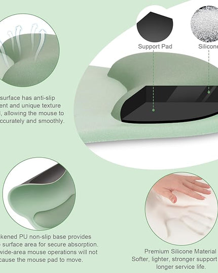 MOSISO Wrist Rest for Keyboard Mouse Pad Set, Large Gaming Deskpad&Circle Curved Mousepad&Keyboard Wrist Rest&Coaster, Ergonomic Non-Slip Mousepad&Easy Typing Pad with Silicone Lining, Green