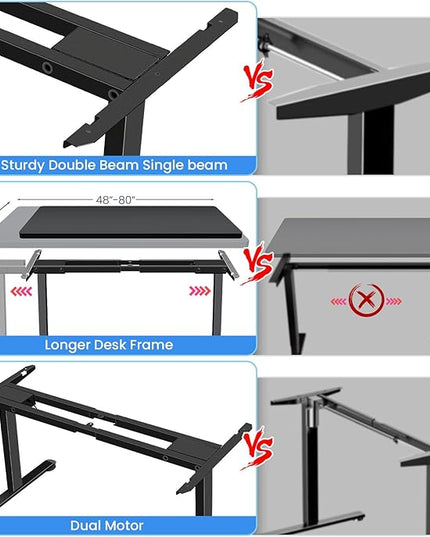 Dual Motor Electric Standing Desk Frame,Compatible Desktop Size 48″-78″ and 264 lbs Weight Capacity,Memory Controller Height Adjustable Frame,Black Frame Only