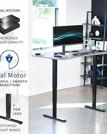 VIVO Electric 63 x 32 in Dual Motor Standing Desk, Memory Height Adjustment, 2B Series, Dark Gray Top Black Frame, DESK-KIT-2B1G