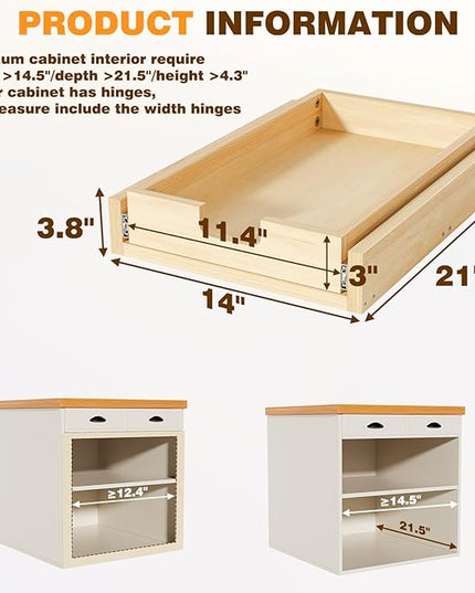 Grehitk Pullout Cabinet Organizer, 14''W×21''D×3''H Slide Out Shelves for Kitchen Cabinets, Pull out Drawers for Kitchen Cabinets, Pantry, Bathroom, & Storage Organization
