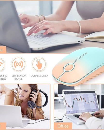 VssoPlor Wireless Mouse, 2.4G Slim Portable Computer Mice with Nano Receiver for Notebook, PC, Laptop, Computer (Orange to Green)