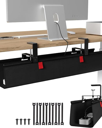 KEEGH No Drill Under Desk Cable Management Tray - 28" Cord Management Under Desk - Clamp/Screw Mount - Support Upto 70lbs - Fabric Wire Management - Gaming/PC Cable Tray Cord Hiders for Office/Home