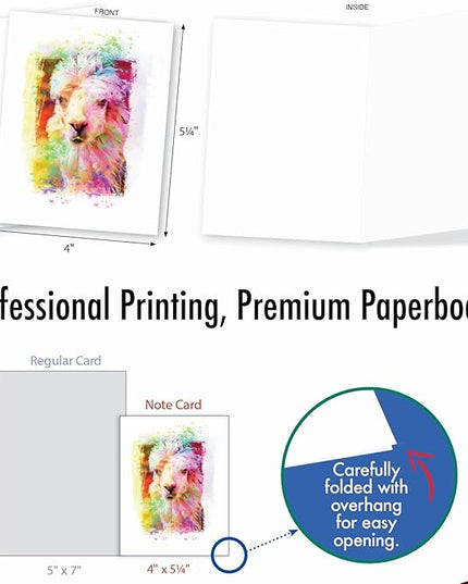 The Best Card Company Assorted Animal Watercolor Blank Greeting Card Box Set - Incl. 10 Unique Notecards Designs + Envelopes for Thank You, Invitations - Funky Rainbow Llamas AM6862OCB-B1x10