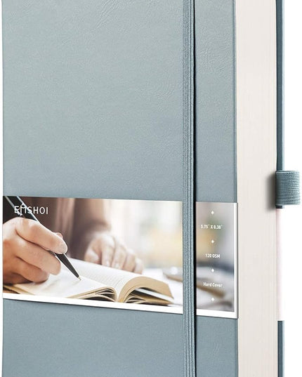EMSHOI Dotted Notebook - 256 Pages A5 Dotted Grid Journal Notebook,120gsm Thick Paper,16 Perforated Pages, Smooth PU Leather, Inner Pocket,5.75'' × 8.38''-GrayBlue