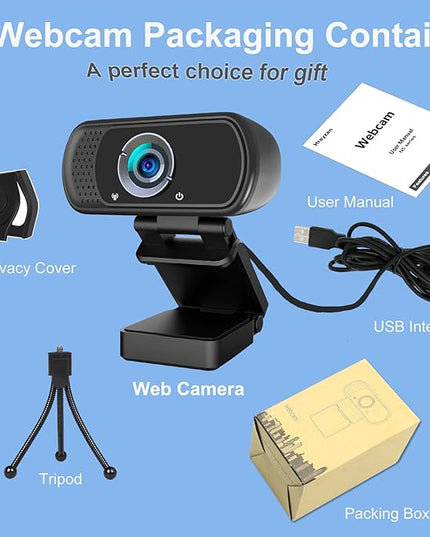 1080p Webcam with Microphone, USB Web Camera 110-Degree View Angle Computer Camera,Webcam Tripod/Privacy Cover included,Plug and Play Web Cam for pc laptop computer mac Video Conferencing Streaming