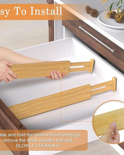 Bamboo Drawer Dividers,17-22" Adjustable Kitchen Drawer Organizer for Clothes,6 Pack Expandable Drawer Organization Separators for Bedroom,Bathroom,Dresser and Office,Natural