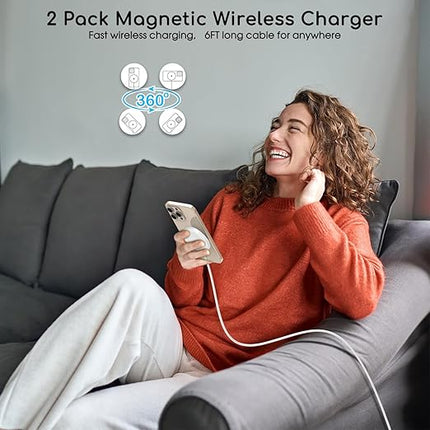 Magnetic Wireless Charger for iPhone, 2Pack 6FT [Apple MFi Certified]Mag-Safe Charger Cable Wireless Magnetic Charging Cord with USB C Fast Charging Block for iPhone Air/17/17 Pro/17 Promax/16/16Plus