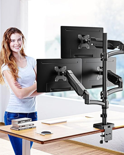 MOUNTUP Triple Monitor Mount Fits Max 32 Inch Screen, Holds 4.4-17.6lbs, 3 Monitors Desk Mount, Triple Monitor Stand for Desk, Adjutable Arm with Clamp/Grommet Base, VESA 75x75/100x100 MU6013A