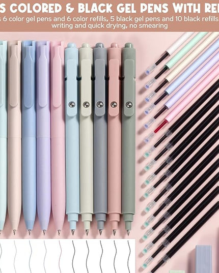 65PCS Aesthetic School Supplies with Cute Pencil Case, Pastel Highlighters Gel Pens Mechanical Pencils Set 0.5 0.7 & 2.0mm, Office Back to School Supplies College Essentials Kit Student Stationary Set