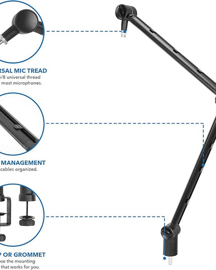 MOUNT-IT! Adjustable Microphone Boom Arm [3/8’’ to 5/8’’ Screw Adapter] Suspension Scissor Mic Stand, Desk Mount For Blue Snowball, Yeti, & Other Studio and Gaming Microphones (With Cable Management)