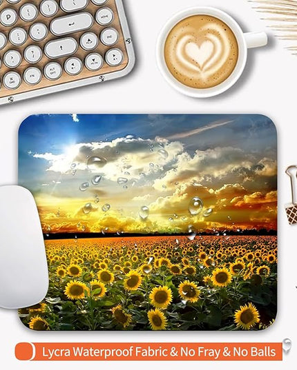 Square Mouse Pad Sunflower, Personalized Premium-Textured Custom Mouse Mat Design, Washable Mousepad Cloth, Non-Slip Rubber Base Computer Mouse Pads for Wireless Mouse