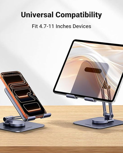 UGREEN Tablet Stand for Desk Swivel with 360° Rotating Base Tablet Holder Aluminum Portable Stand Adjustable Home Office Accessories Compatible with iPad Pro 11 Air Mini 6 5 Grey